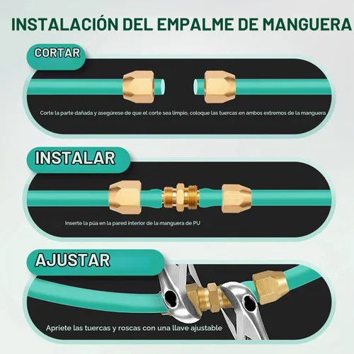 Vista 3 de Soild Brass HPT - Kit de reparación de empalmador de manguera reutilizable de latón para manguera de identificación de 1/4 pulgadas
