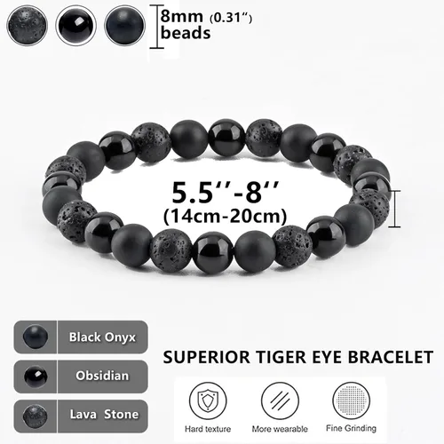 Vista 24 de SAMXY Triple Protection Bracelet, 8mm Healing Crystal Bead Bracelet, 3pcs Blue Red Tiger's Eye Obsidian Hematite Bracelet Women Men