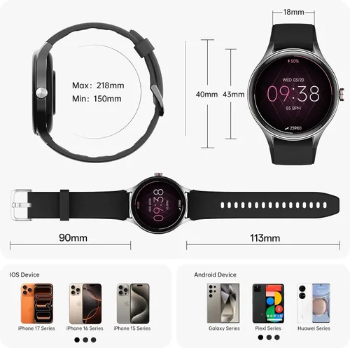 Vista 8 de Woneligo Reloj inteligente para hombre, AMOLED de 1.57 pulgadas, pantalla táctil, reloj de fitness para iPhone y Android, monitor de frecuencia