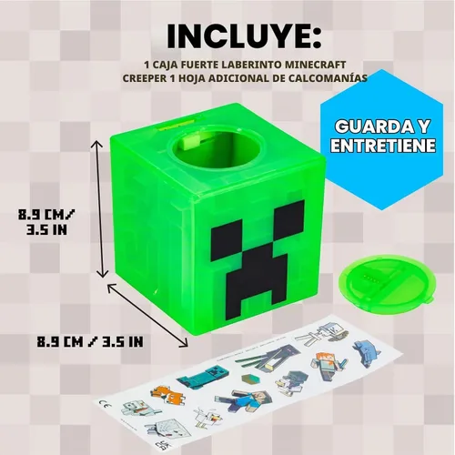 Vista 6 de Paladone Minecraft Creeper Maze Safe, completa el laberinto para desbloquear dinero, divertido juguete coleccionable de bloques de Minecraft