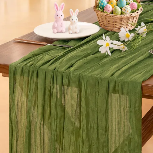 Vista 23 de Socomi - Camino de mesa de gasa, estilo bohemio y rústico, para primavera, Pascua, bodas, fiestas, baby showers y decoración, 120 pulgadas/10 pies