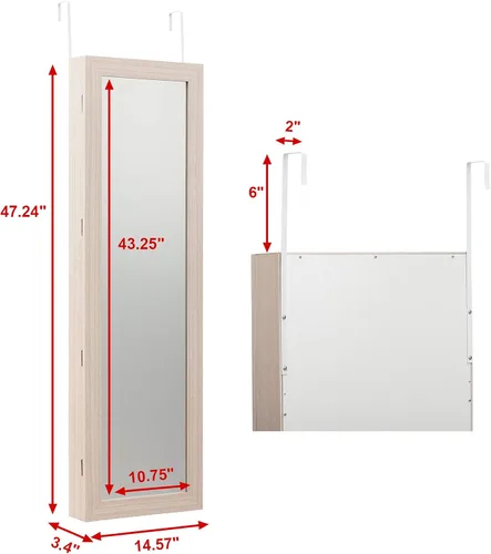 Vista 3 de HollyHOME Armario de joyería con espejo de longitud completa cabidor detrás de la puerta para colgar en la pared organizador Jewrey con arete