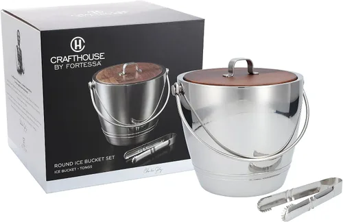 Vista 3 de Crafthouse by Fortessa Charles Joly Professional Barware - Cubo de hielo redondo de acero inoxidable con pinzas