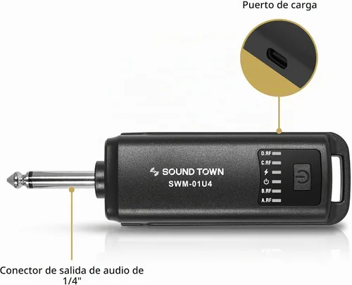 Vista 3 de Sound Town Sistema de micrófono inalámbrico recargable de 2.4 GHz con 4 micrófonos de mano, mini receptor portátil de 1/4 pulgadas, ecualizador