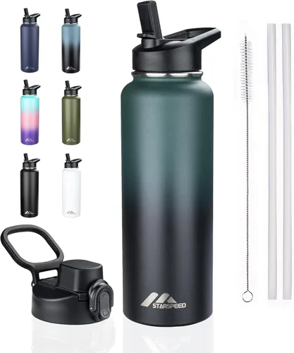 Vista 36 de StarSpeed Botella de agua aislada de 32 onzas con tapa con pajilla, botella de agua al vacío de doble pared de acero inoxidable, botella de agua