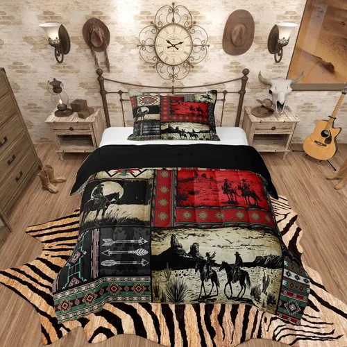 Vista 53 de Feelyou, juego de ropa de cama estilo vaquero tamaño individual para niños, juego de edredón occidental para niños y niñas, desierto del lejano