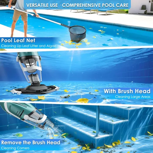 Vista 4 de Aspiradora de piscina para piscina sobre el suelo, limpiador de piscina recargable de mano, tecnología Turbo™, fuerte succión 2700L/H, hasta 75