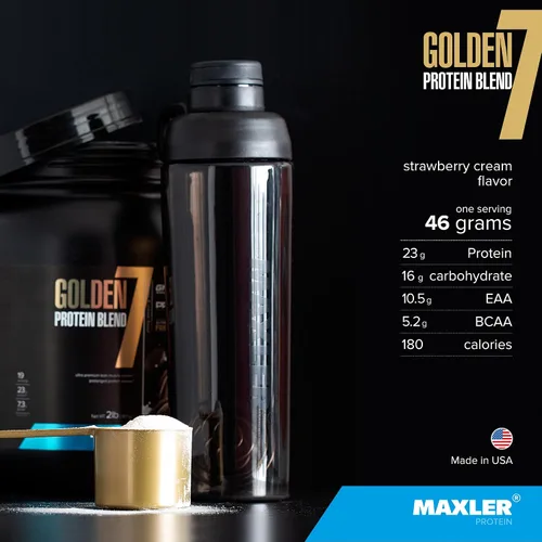 Vista 3 de Maxler Golden 7 Protein Blend - Proteína en polvo para ganancia muscular y recuperación - Polvo de proteína de fresa de 2 libras