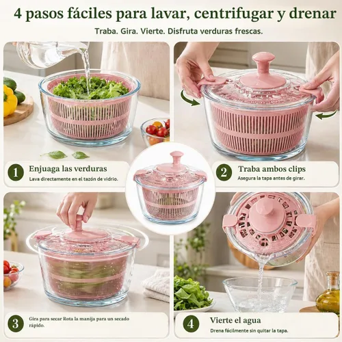 Vista 4 de Ensalada de cristal grande de 5.2 cuartos de galón con tapa de Rosa