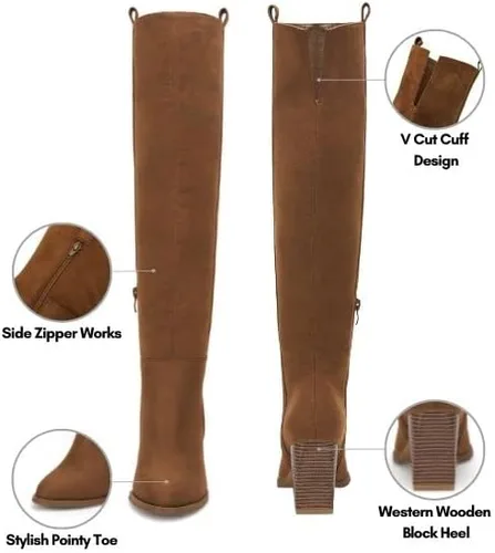 Vista 3 de Ermonn Botas de invierno elásticas con tacón grueso y cremallera lateral alta para mujer