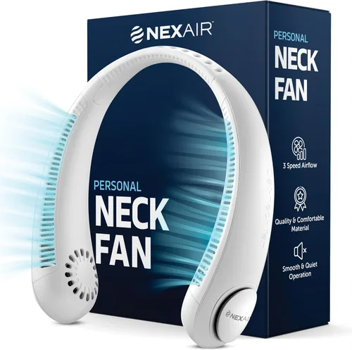 Vista 9 de NEXAIR Ventilador de cuello portátil de enfriamiento manos libres, ventilador de cuello ligero sin aspas, 3 velocidades, batería de 2400 mAh, tiempo
