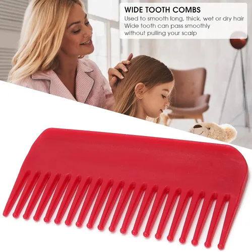 Vista 3 de Peines de dientes anchos, peine desenredante sin mango, peines para cabello húmedo y seco para salón de belleza y hogar (rojo)