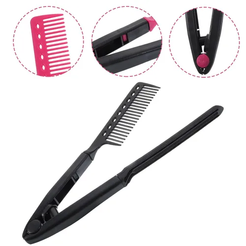 Vista 9 de FOMIYES Peine alisador de peluquería plegable, peine alisador de cabello en forma de V, plancha plana multifuncional para uso en salón y hogar, 9.05
