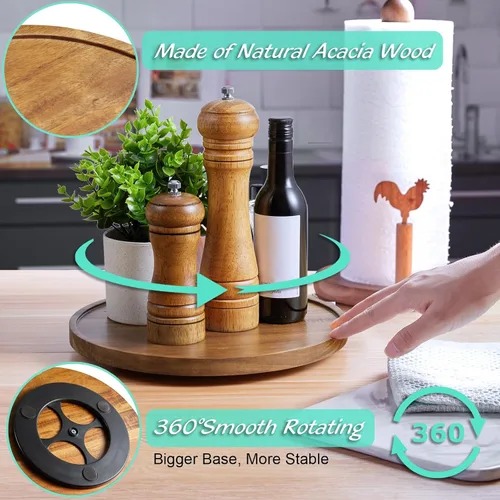 Vista 3 de Organizador Giratorio Lazy Susan de Madera de Acacia de 9", Lazy Susan para Organización de Mesa, Gabinete, Comedor, Despensa, Encimera, Alacena