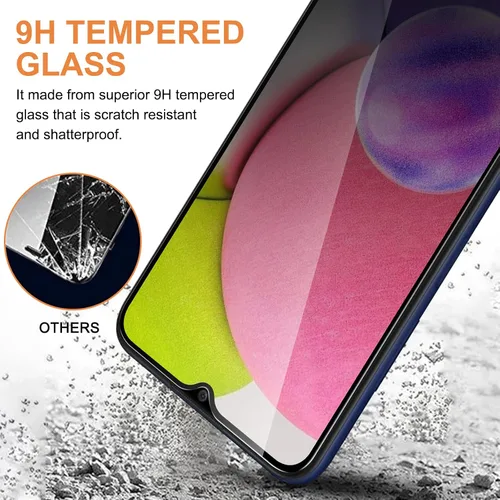 Vista 4 de [Paquete de 2+2] Protector de pantalla de privacidad para Samsung Galaxy A03S/A02S con protector de lente de cámara, protector de pantalla antiespía
