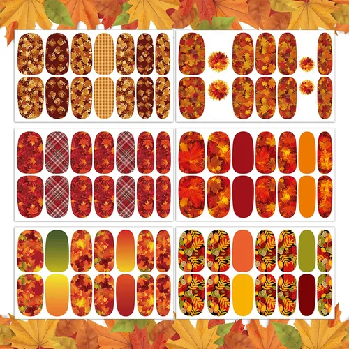 Vista 2 de TailaiMei 12 hojas de calcomanías de otoño para uñas, tiras de esmalte de uñas autoadhesivas con 2 limas de uñas para el día de Acción de Gracias