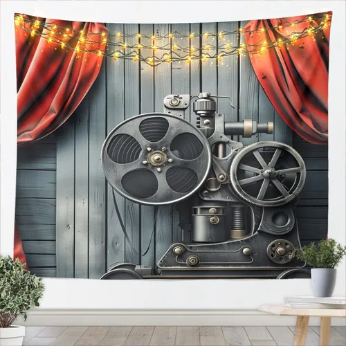 Vista 3 de Homewish Theater Cinema Poster Tapestry,Retro Movie Wall Hanging Art Popcorn Wall Blankets Movie Night Poster Tapestries for Kids Teens Girls Boys