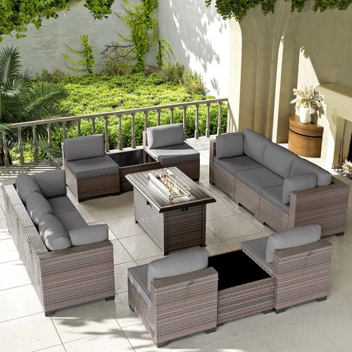 Vista 22 de Kullavik - Juego de muebles para exterior de 6 piezas con sofá modular de ratán de polietileno, color negro