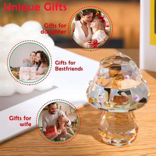 Vista 7 de Figura de cristal de hongo, bonita decoración de escritorio para el hogar con circonitas brillantes, regalos de hongos Kawaii para mujeres, adorno