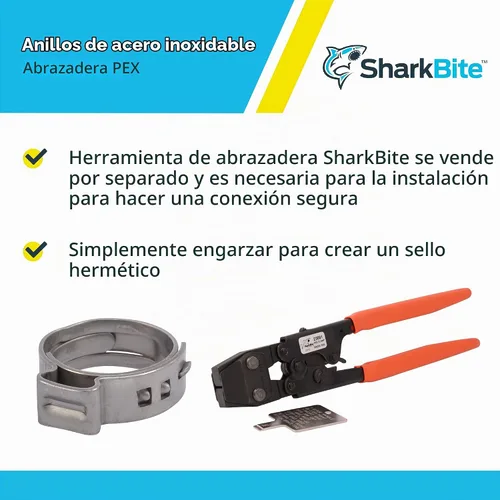 Vista 4 de SharkBite - Anillo de abrazadera de 1/2 pulgada, accesorios de fontanería de acero inoxidable, tubo PEX, PE-RT, UC953A
