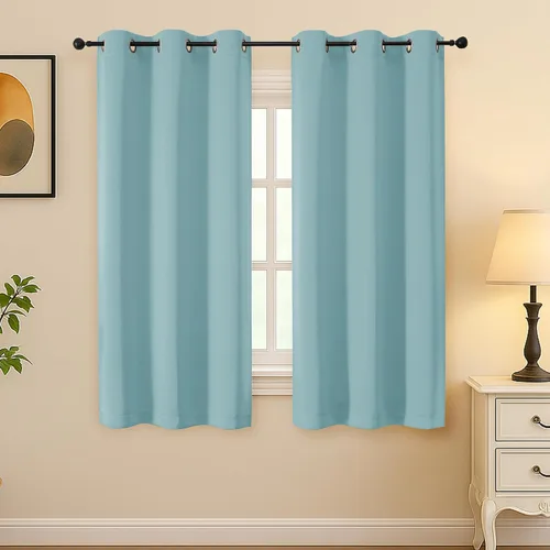 Vista 210 de Simplebrand Juego de 2 paneles de cenefa aguamarina para ventana de cocina de 14 pulgadas de largo, cortinas de oscurecimiento de habitación