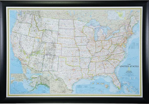 Vista 18 de Craig Frames mapa de viaje clásico de los Estados Unidos, Papel, 24 x 36 pulgadas