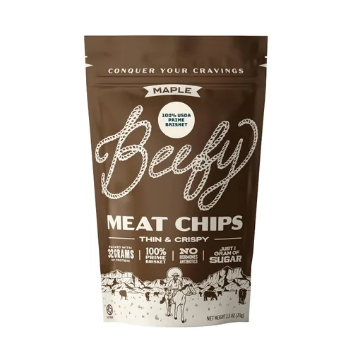 Vista 14 de BEEFY Meat Chips - Mostaza Miel - 2.5oz. 100% Prime Brisket. 13g de proteína por onza.