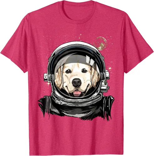 Vista 23 de Camiseta para amantes de los perros de los astronautas del espacio exterior Golden Retriever Lover, Negro