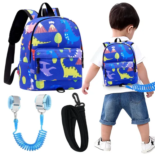 Vista 18 de Accmor Arnés de mochila de dinosaurio para bebés con correa para niños pequeños con eslabón de muñeca antipérdida, bonita bolsa de guardería