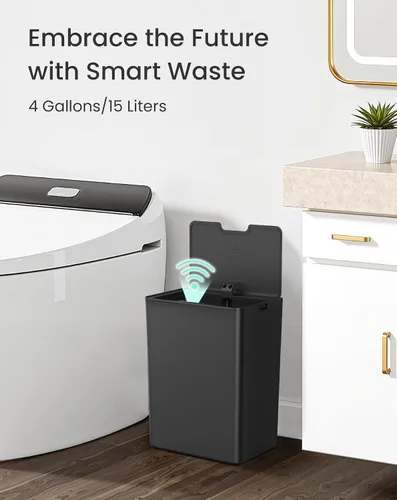 Vista 3 de Cesun Paquete de 2 cubos de basura de baño de 4 galones con tapa, pequeño bote de basura automático, con sensor de movimiento sin contacto, cesta