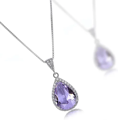 Vista 42 de Conjunto de joyería para boda, aretes de lagrima y collar con dije de circonio cúbico