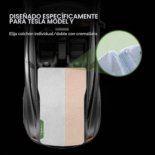 Vista 2 de Tesla Model Y - Colchón de espuma viscoelástica de rebote lento para Tesla Model Y, almohadilla de dormir Tesla con modo individual/doble, uso en 4