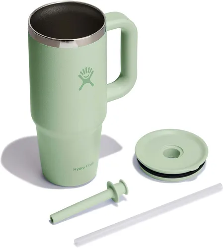 Vista 2 de Hydro Flask Vaso de Viaje con Asa, Tapa y Pajita - Acero Inoxidable Aislado en 24 Oz Aloe