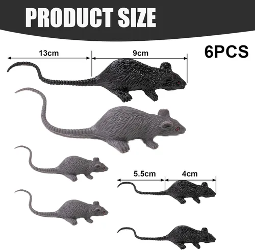 Vista 2 de Rata falsa ratones de goma grandes, ratas de plástico realistas, accesorios de Halloween, imitación aterradora para bromas, regalos prácticos
