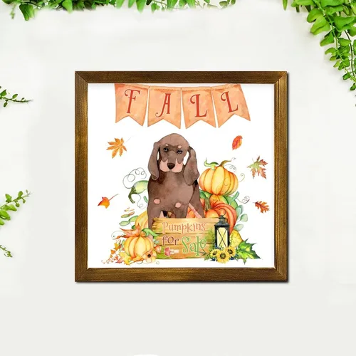 Vista 3 de Fall Pumpkins Sale with Japanese Spitz Dog Framed Wooden Signs Harvest Festival Hanging Wall Art Sign Farmhouse Wall Art Hanging Decor for Women