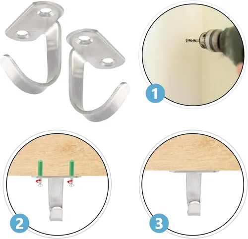 Vista 3 de Bivethoi 12 ganchos de techo de acero inoxidable resistentes, perchas montadas con tornillo debajo del estante para toalla, bata o abrigo