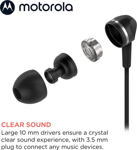 Vista 4 de Motorola - Auriculares con cable con micrófono, auriculares intraurales con cable, botón de control para llamadas/música, cómodos y ligeros de fácil