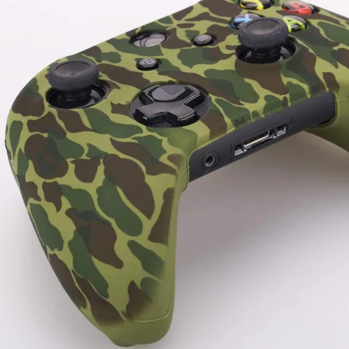 Vista 3 de Water Transfer Printing Camouflage Silicone Cover Skin Case for Microsoft Xbox One X & Xbox One S Controller x 1(Forest) with PRO Thumb Grips x 8