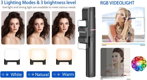 Vista 6 de Trípode extensible de seguimiento facial automático con luz, trípode giratorio 360, control de movimiento automático o manual, disparo de cámara