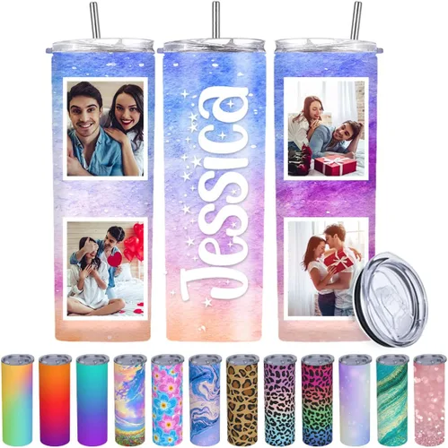 Vista 10 de Taza de café personalizada con nombres de imagen, tapa y pajita, vaso de viaje personalizado para fotos, regalos para mujeres y hombres, graduación
