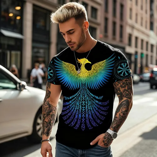Vista 3 de ENLACHIC Camiseta Vikings para hombre, novedad con estampado 3D de mitología nórdica