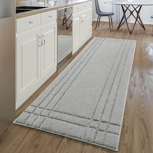 Vista 14 de Alfombras de baño negras, pequeñas alfombras de baño antideslizantes, alfombra de baño suave y peluda lavable para bañera y ducha, 18x24 Tapete