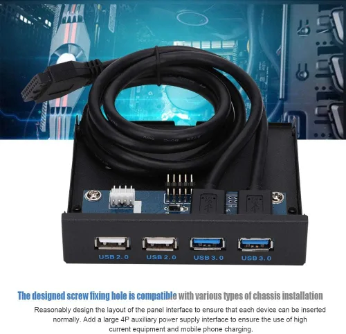 Vista 4 de Concentradores USB de panel frontal, 2 puertos USB3.0 + 2 puertos USB2.0 HUB placa de expansión, puertos USB panel frontal para carcasa