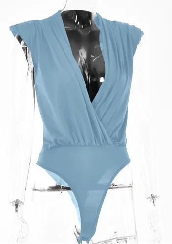 Vista 80 de LYANER Leotardo sin mangas fruncido con cuello en V para mujer