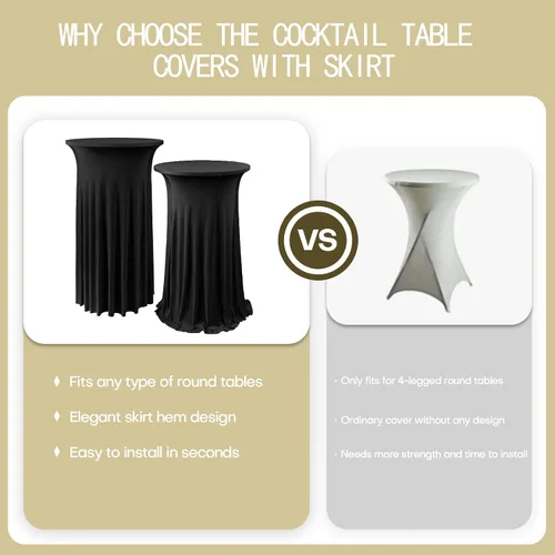 Vista 5 de ANMINY Paquete de 4 fundas para mesa de cóctel de elastano con falda con volantes, ropa de cama elástica para mesas redondas de 24 pulgadas