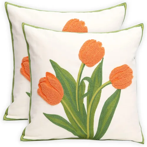 Vista 16 de Pack of 2 Embroidered Decorative Throw Pillow Cover 18x18 Inch Farmhouse Floral Pillowcase for Living Room Sofa Bed (Big Pumpkin)