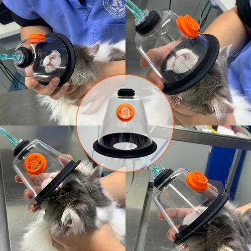 Vista 2 de Juego de máscaras de oxígeno para mascotas, ayuda respiratoria diseñada por veterinarios para perros, gatos, pájaros, animales, 5 tamaños, fácil