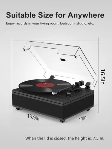 Vista 7 de Tocadiscos con altavoces integrados Bluetooth 5.3, tocadiscos de 2 velocidades para discos de vinilo, tocadiscos de alta fidelidad con cartucho