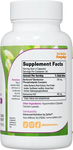 Vista 3 de Zahler Berberina - Apoya el metabolismo saludable para adultos ocupados - Suplemento de hierbas para apoyo a la salud cardíaca - Cápsulas fáciles