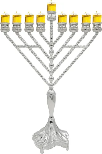 Vista 27 de Majestic Giftware Menorá de Janucá chapada en plata con diseño de cuentas (MN-HA123) Compatible con velas estándar de Janucá Calidad duradera